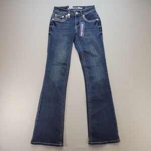 Western Blue Bootcut Jeans Womens Size 1 25x31 Denim‎ Embroidered Sequin Cowgirl